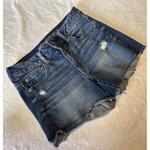American Eagle Women Shorts Sz 8 Super Stretch Distressed Raw Hem Denim Blue